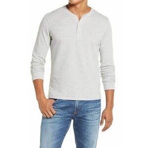 Billy Reid NWT XXL Light Gray Herringbone Terry Henley Long Sleeve Shirt